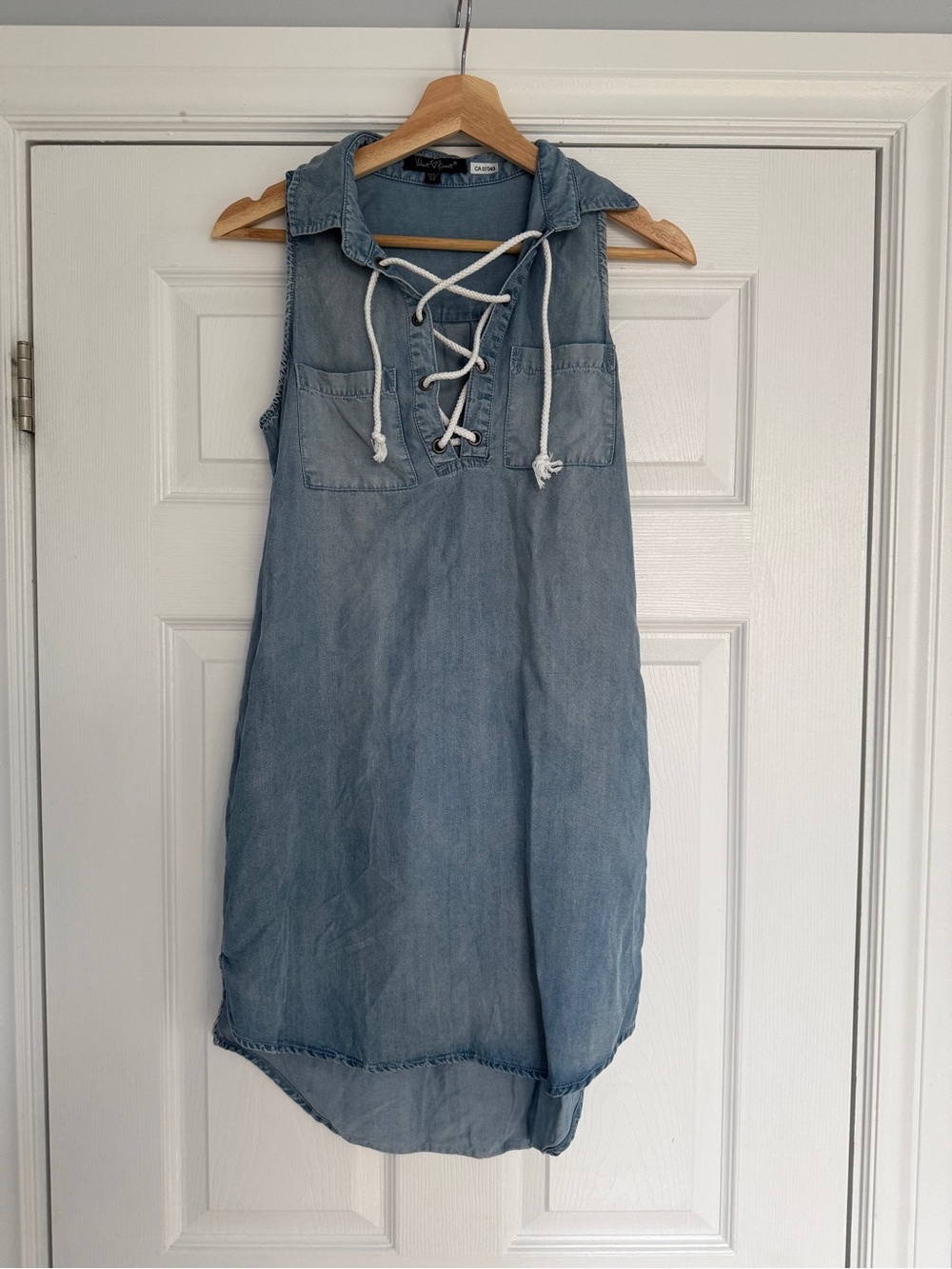 Velvet Heart Light Blue Lace-Up Denim High-Low Dress